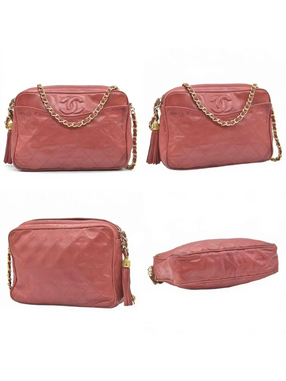 1986-1988 Chanel Red Lambskin Tassel CC Fringe Camera Bag
